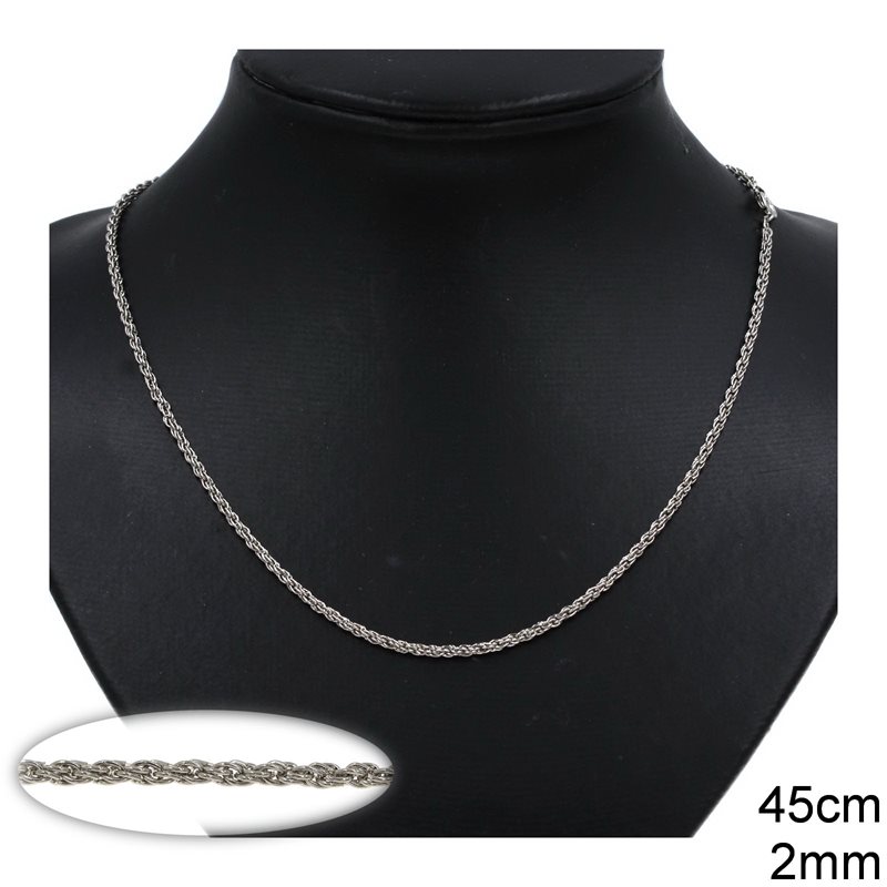 Iron Rope Chain 2mm, 45cm Nickel color