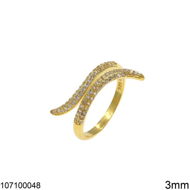 Silver 925 Ring with Zircon 3mm, Gold Plated