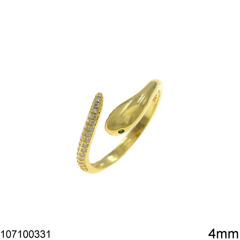 Silver 925 Ring Snake with Tail Zircon 4mm 