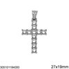 Stainless Steel Pendant Cross with Stones 27x19mm