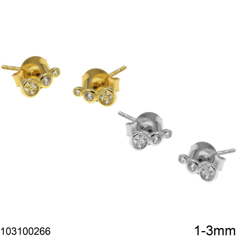 Silver 925 Stud Earrings with Zircon 1-2-3mm