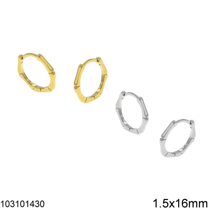 Silver 925 Hoop Earrings  Polygonal 1.5x16mm