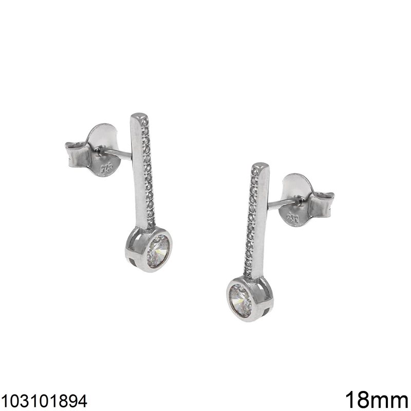 Silver 925 Stud Earrings Column with Zircon 18mm