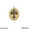 Stainless Steel Oval Pendant Cross with Rhinestones 20x14mm