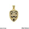 Brass Pendant Mask with Zircon 22x14mm, Gold plated NF