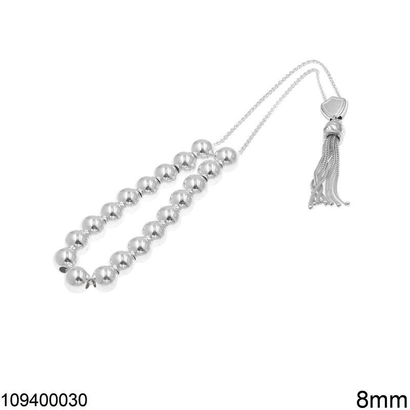 Silver 925 Kompoloi with Beads Shine Finish 8mm