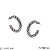 Stainless Steel Hoop Twisted Earrings  5x30mm