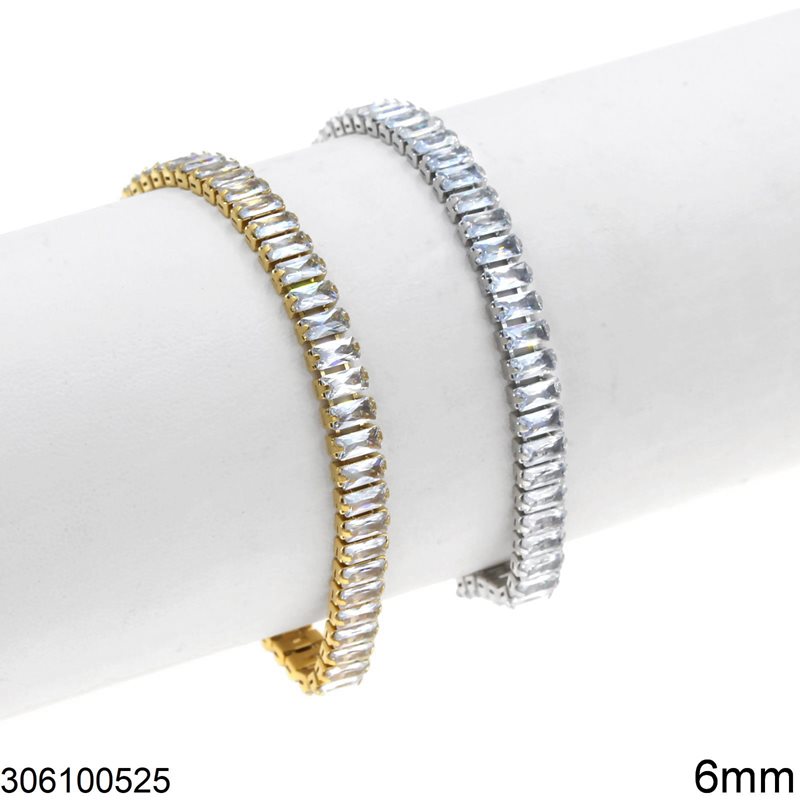 Stainless Steel Riviera Bracelet with Baguette 6mm