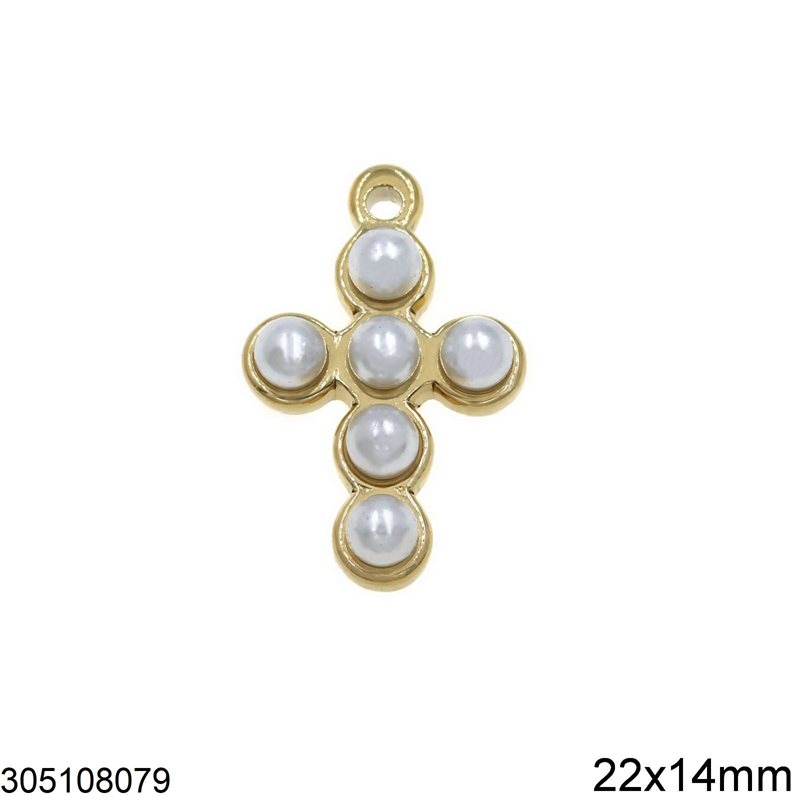 Stainless Steel Pendant Cross with Pearls 22x14mm