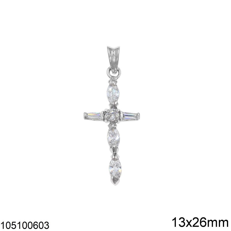 Silver 925 Pendant Cross with Baguette 13x26mm