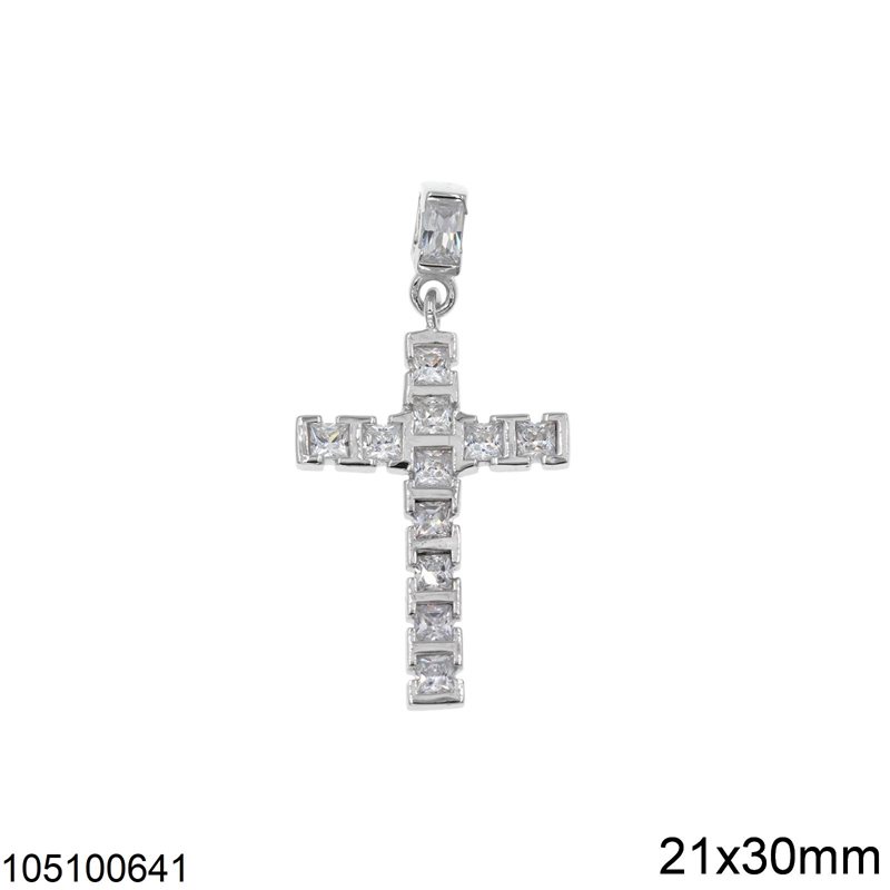 Silver 925 Pendant Cross with Zircon 21x30mm