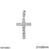 Silver 925 Pendant Cross with Zircon 21x30mm