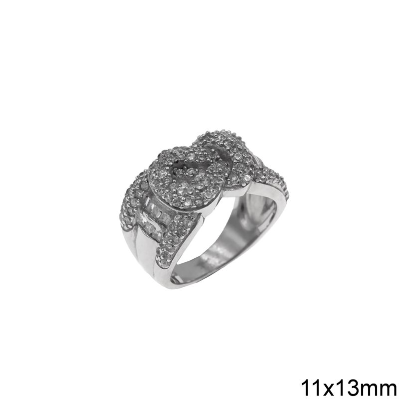 Silver 925 Ring with Lacing and Zircon 11x13mm