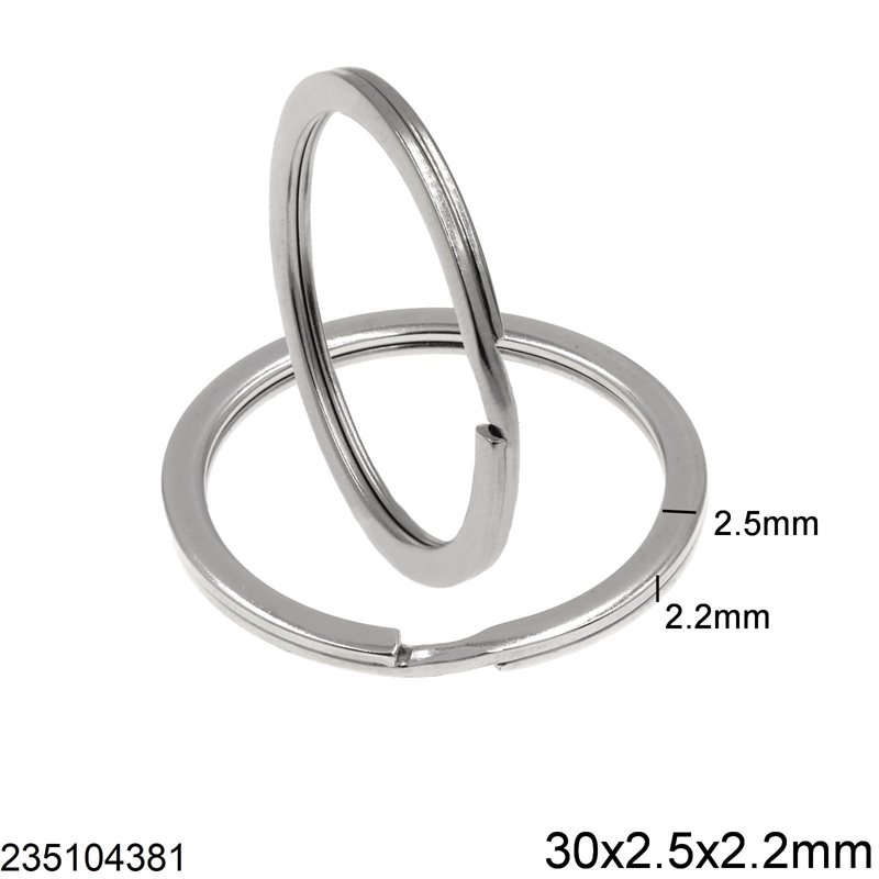 Iron Split Ring Flat Wire 30x2.5x2.2mm, Nickel color