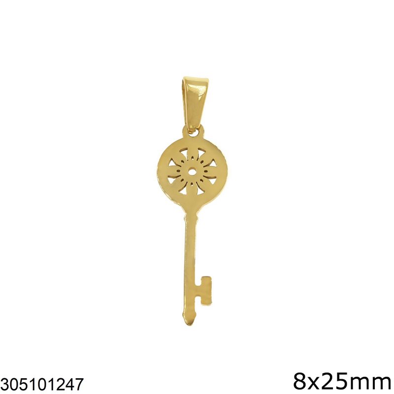 Μενταγιόν Ατσάλινο Κλειδί 8x25mm, Χρυσο