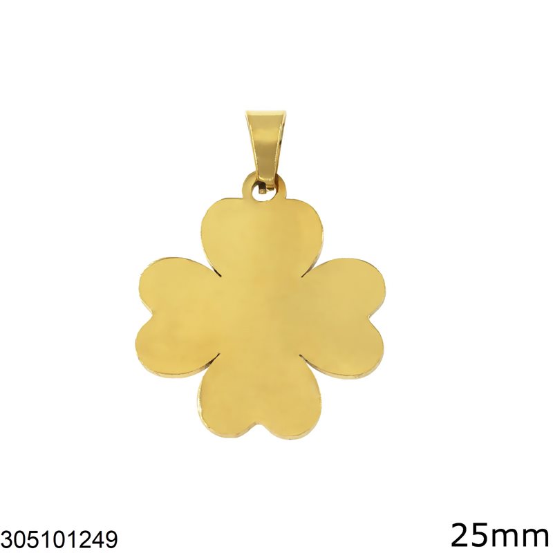 Stainless Steel Pendant 4 Leaf Clover Shine Finish 25mm, Gold