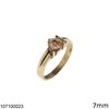 Silver 925 Ring Zircon Heart with Leaf 7mm, Gold