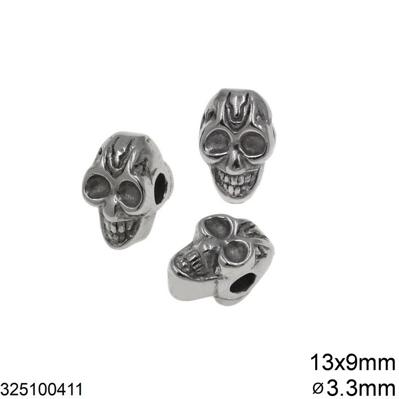 Stainless Steel Skull Bead Two sided 13x9mm with Hole 3.3mm