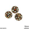 Wooden Bead 16mm with Hole 4mm Animal print