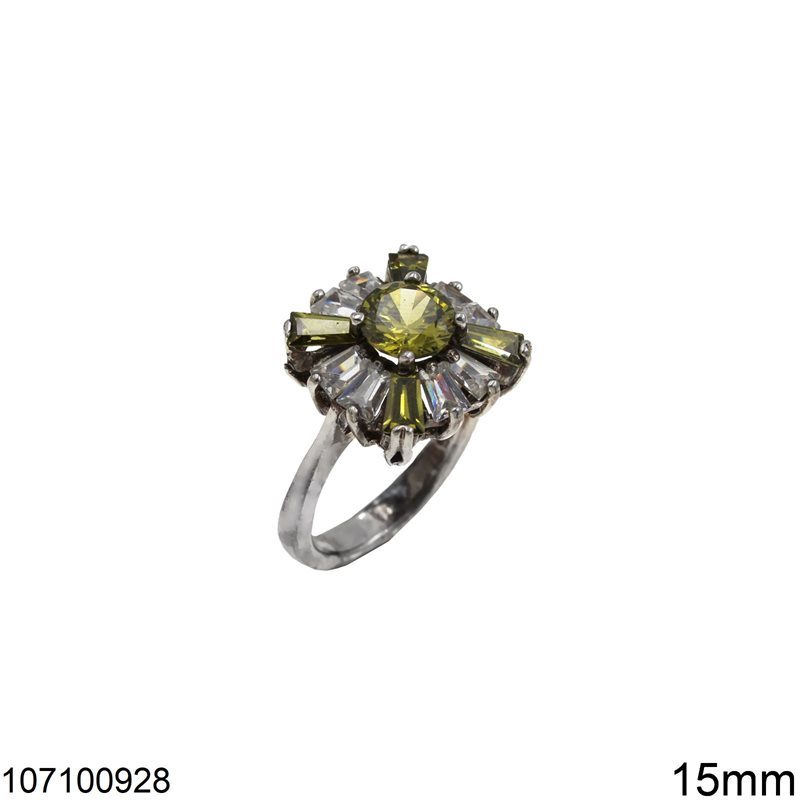 Δαχτυλίδι Ασημένιο 925 Ροζέτα με Τετράγωνο Ζιργκόν 15mm
