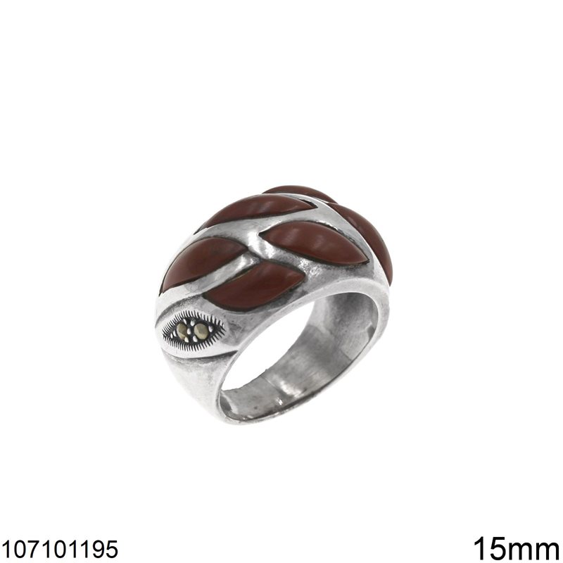 Silver 925 Dome Ring with Navette 15mm