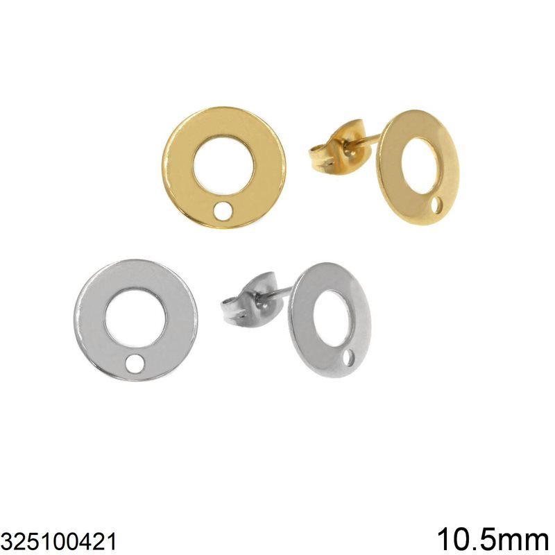 Stainless Steel Round Earring Stud with Hole 10.5mm