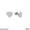 Stainless Steel Earring Stud Heart Embossed with Hole 9mm
