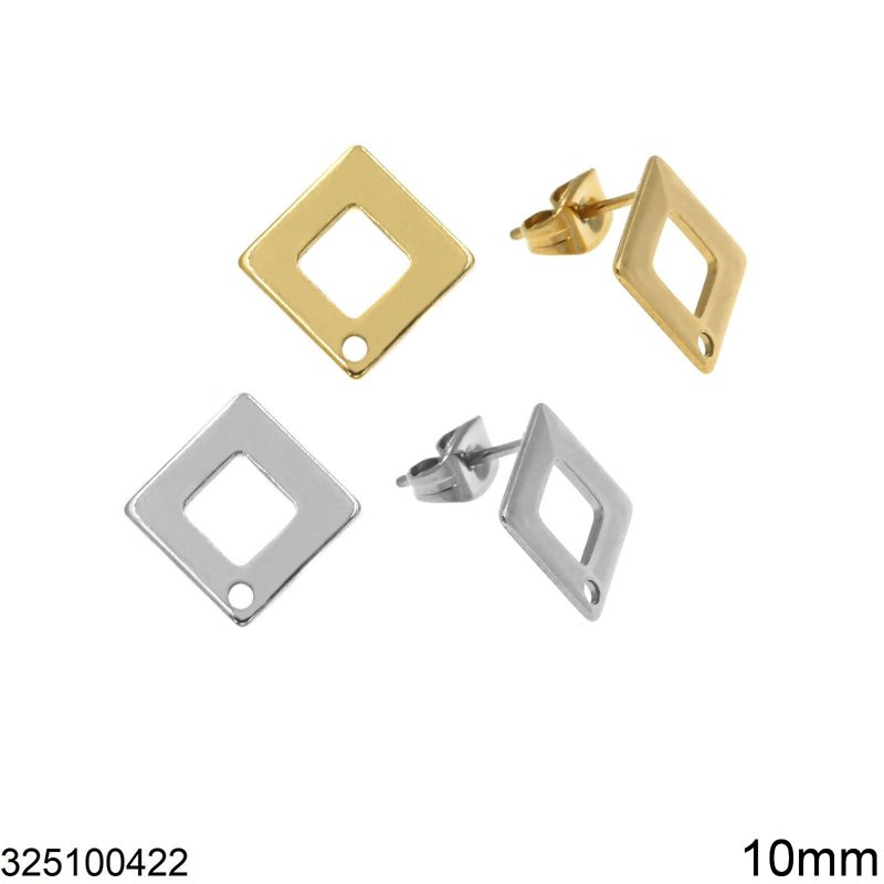 Stainless Steel Square Stud Earrings with Hole 10mm
