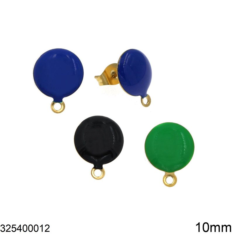 Σκουλαρίκι Ατσάλινο Καρφάκι Στρογγυλό με Σμάλτο και Κρικάκι 10mm
