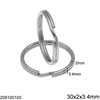 Stainless Steel Split Ring Rounded Wire 30x2x3.4mm