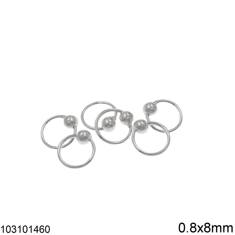 Silver 925 Nose Ring 0.8x8mm with Ball 3mm