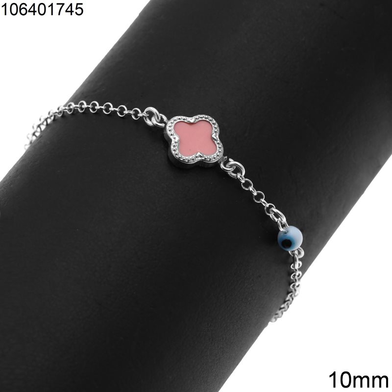 Silver 925 Bracelet Cross with Mop Shell and Evil Eye 10mm