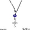 Stainless Steel Car Amulet Outline Style Cross with Evil Eye 12x18mm