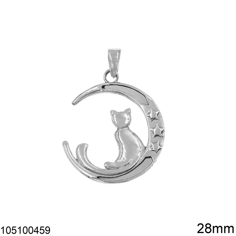Silver 925 Pendant Cresent with Cat 28mm