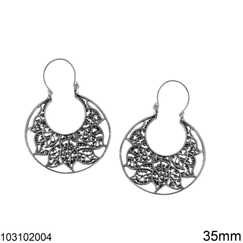 Silver 925 Hoop Earrings Lacy 35mm, Oxidised
