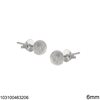Silver 925 Earrings with Half Ball Satin Finish 6mm