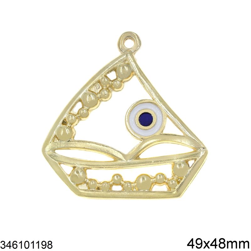 New Years Lucky Charm Ship with Enameled Evil Eye 49x48mm