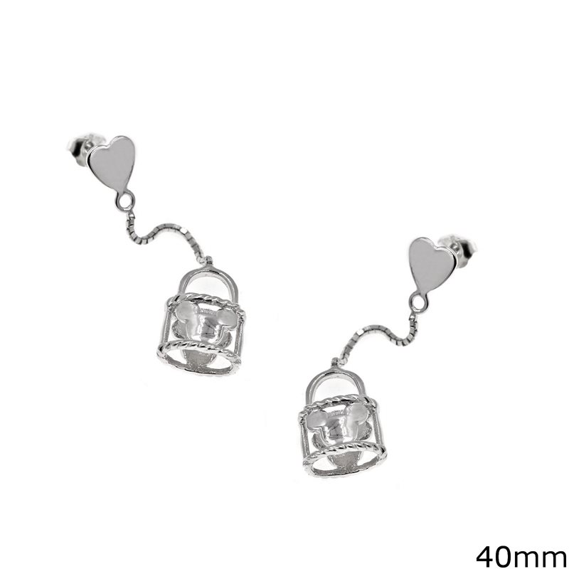 Σκουλαρίκια Ασημένια 925 Καρφάκι Καρδιά με Κρεμαστό Καλαθάκι 40mm