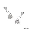 Silver 925 Stud Earrings Heart with Hanging Basket 40mm