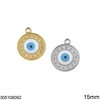 Stainless Steel Round Pendant Evil Eye with Enamel 15mm