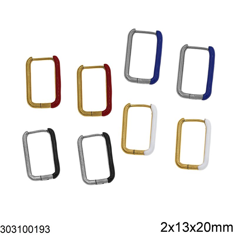 Stainless Steel Hoop Earrings with Enamel 2x13x20mm