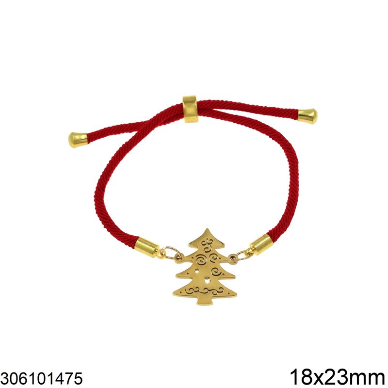 Cord Bracelet with Christmas Tree 18x3mm, Gold