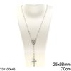 Stainless Steel Necklace Cross 25x38mm and Oval Spacer Holy Mary 18x30mm, Two Tone