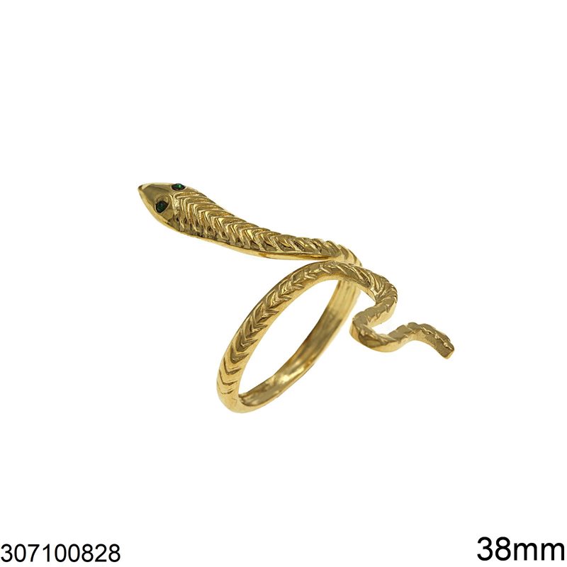 Δαχτυλίδι Ατσάλινο Φίδι με Πέτρες 38mm, Χρυσό