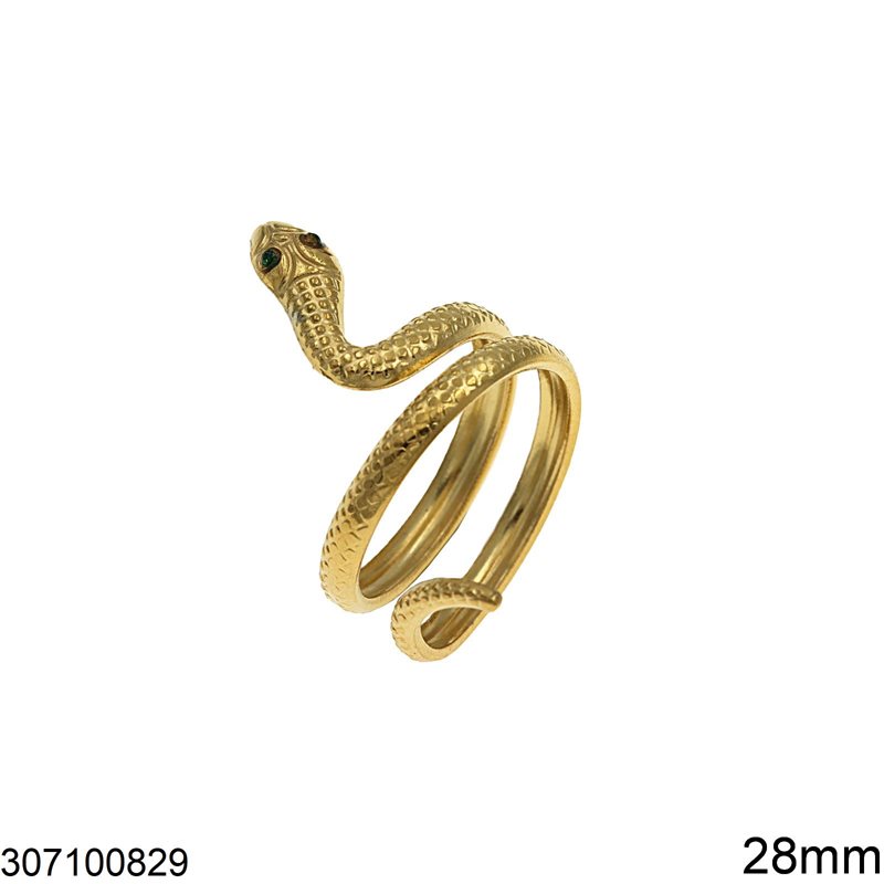 Δαχτυλίδι Ατσάλινο Φίδι με Μάτια Πέτρες 28mm, Χρυσό