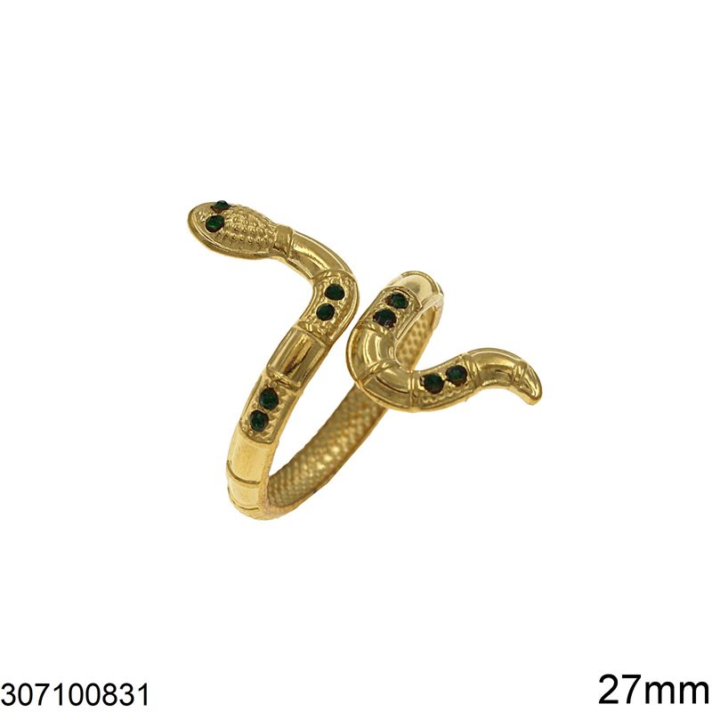 Δαχτυλίδι Ατσάλινο Φίδι με Πέτρες 27mm, Χρυσό