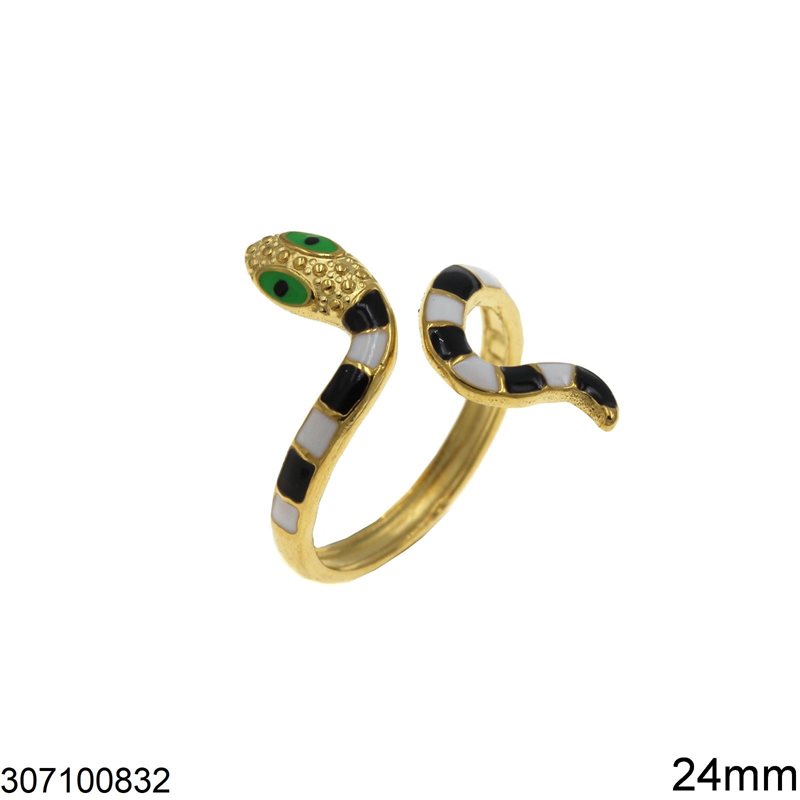 Δαχτυλίδι Ατσάλινο Φίδι με Σμάλτο 24mm, Χρυσό