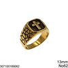 Stainless Steel Male Ring Square Base with Cross and Stone 13mm