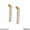 Stainless Steel Stud Earrings with Baguette 35x6mm