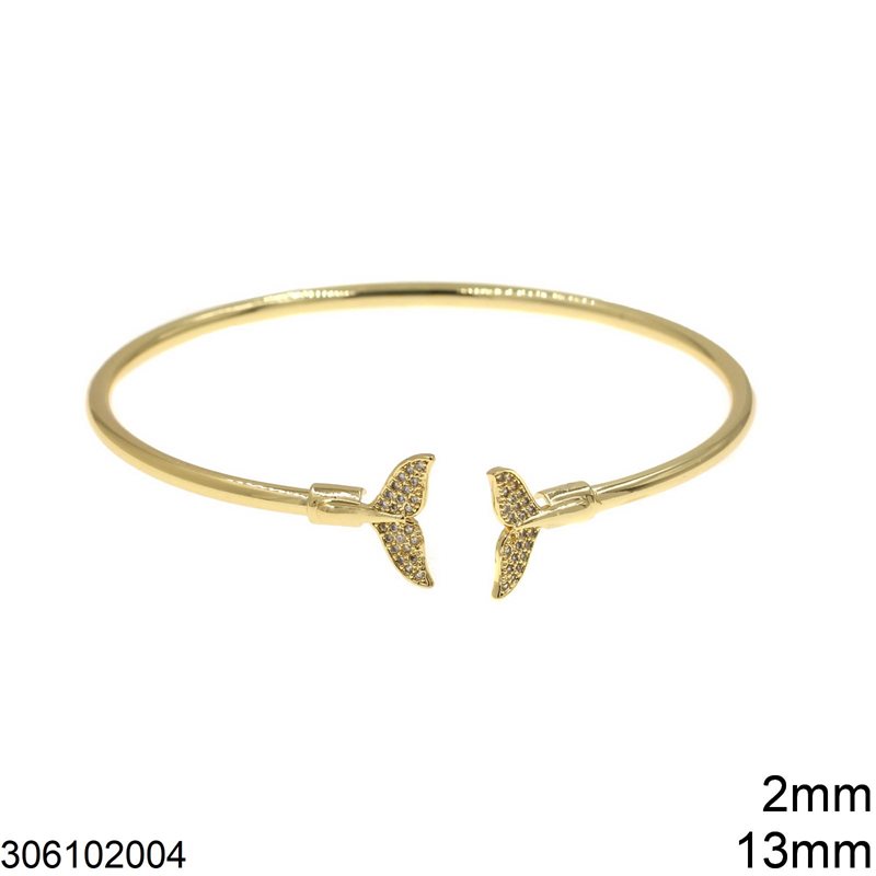 Bracelet Wire 2mm with Whale's Tails 13mm, Gold